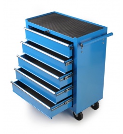 Montážny servisný dielenský vozík náradie 5 ZÁSUVIEK - na ložiskách - Modrý 