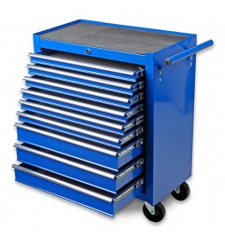 Montážny servisný dielenský vozík náradie 9 ZÁSUVIEK na ložiskách Modrý